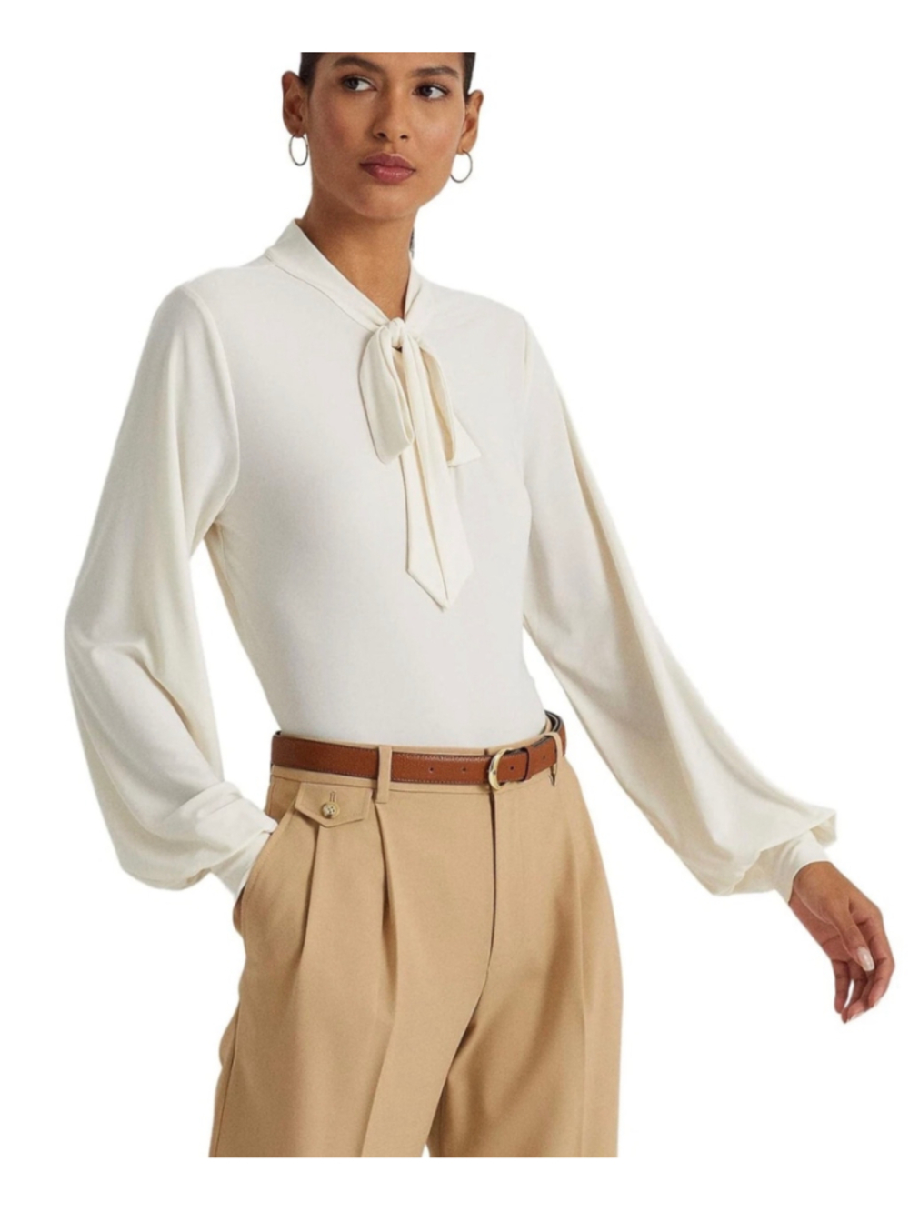 Lauren Ralph Lauren Black Label - Grey Tie-Neck Blouse Size XL